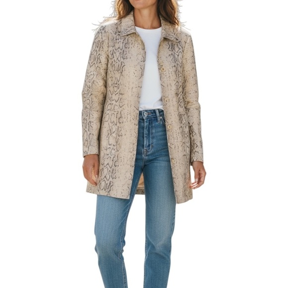 Dialogue Jackets & Blazers - Dialogue Women’s Sz 14 Tan Nude Beige Snake Print Trench Coat Animal Print